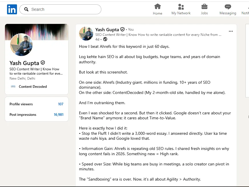 Actual Linkedin Post