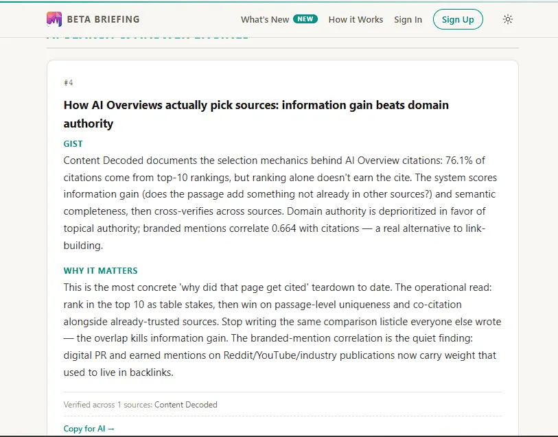 Beta Briefing backlink