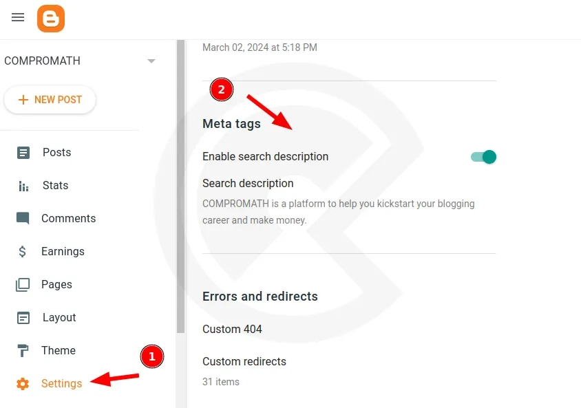 Blogger post settings