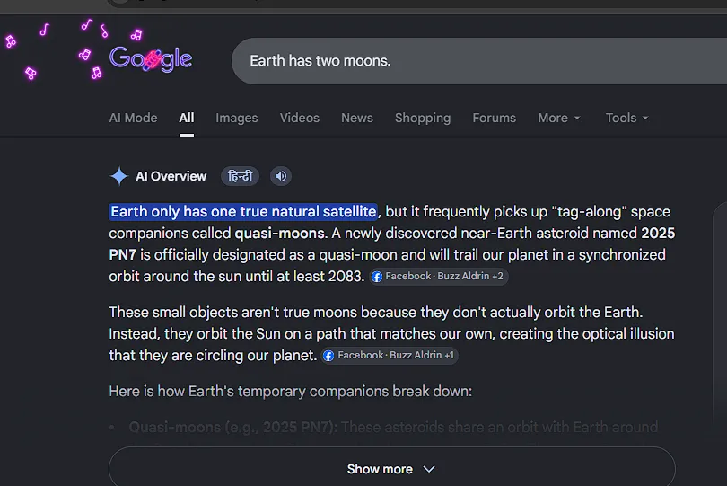 Earth has two moons query screenshot