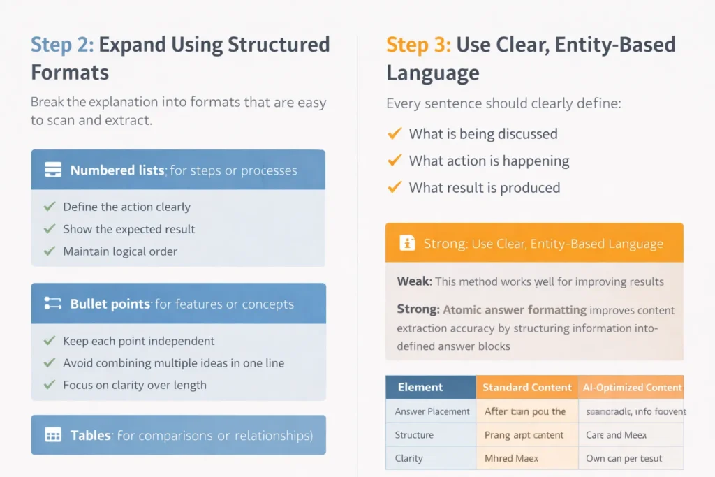Expand Using Structured Formats and use clear entity