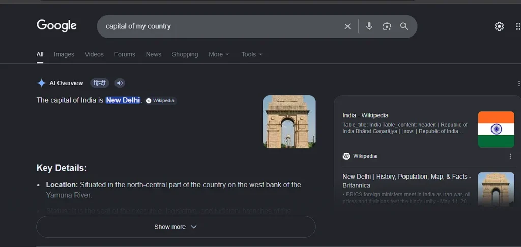 India Capital Query Screenshot