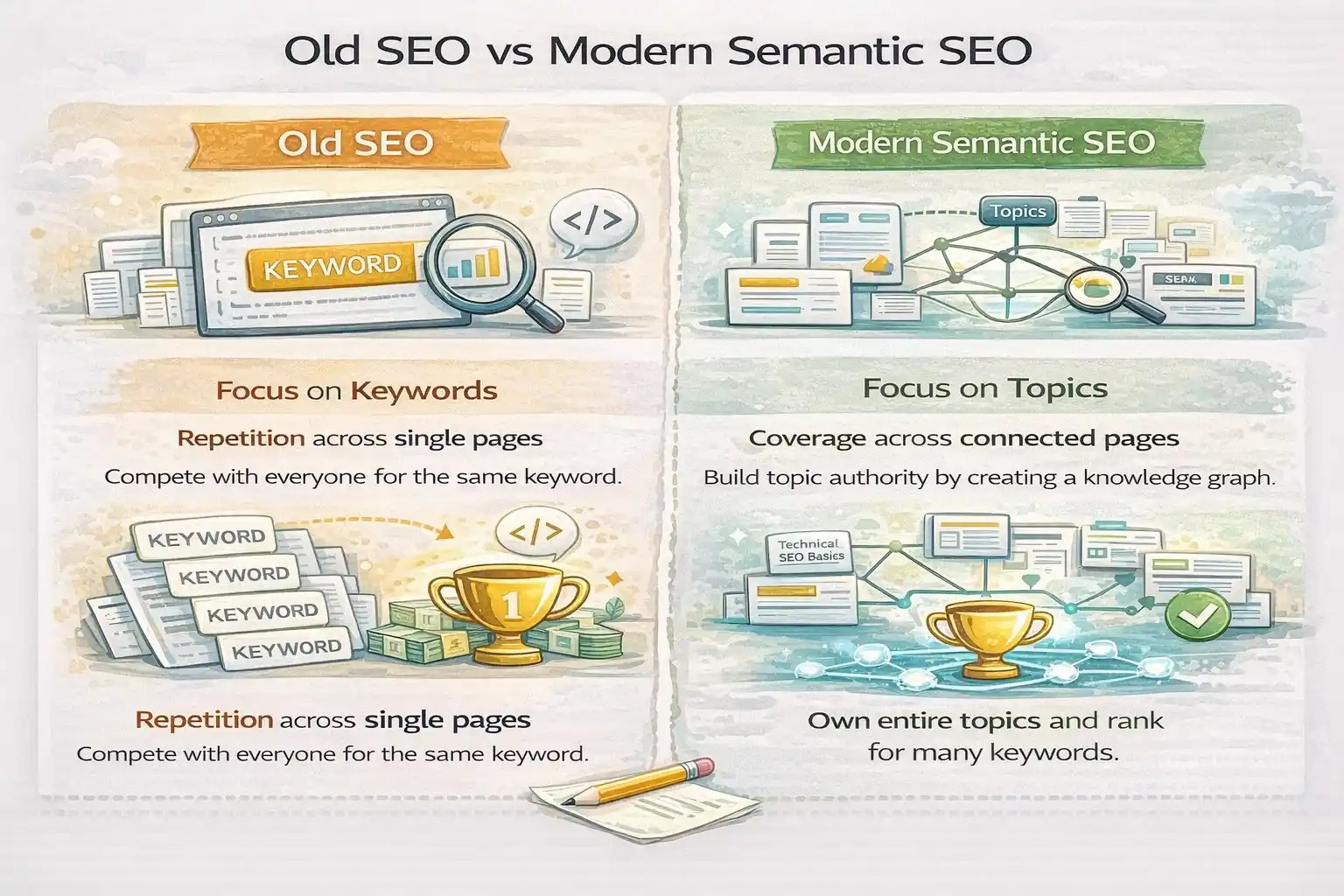 Old vs new semantic seo comparison