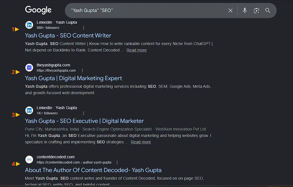 Screenshot Founder/author and niche keyword