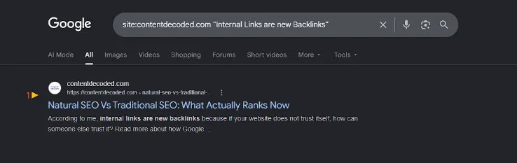 Screenshot Search: site:yourdomain.com unique sentence from your page