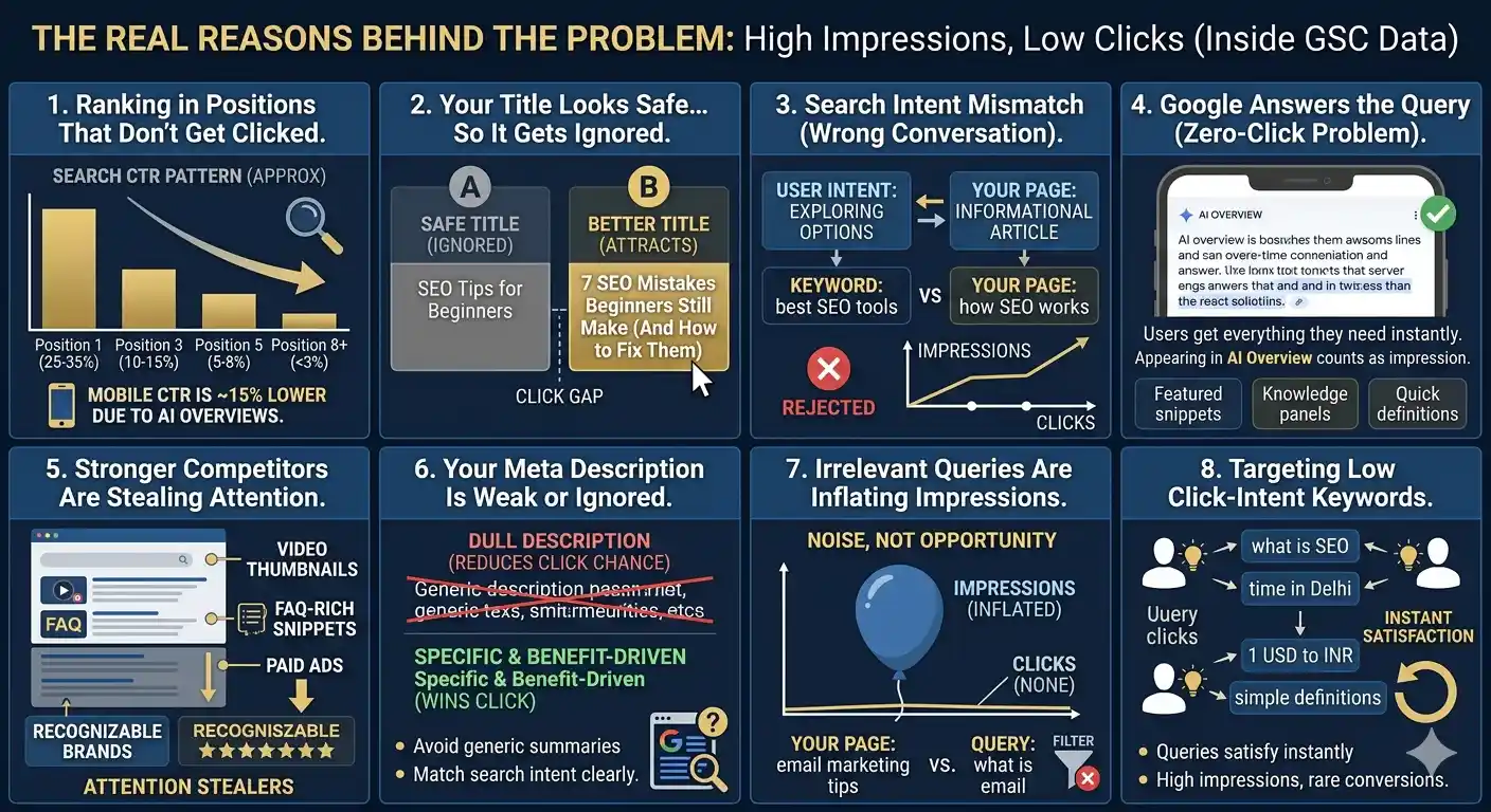 Real reasons behind high impressions low clicks