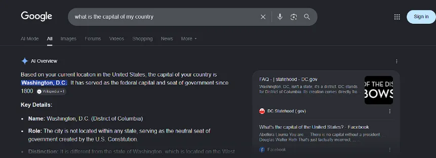 US Capital Query Screenshot