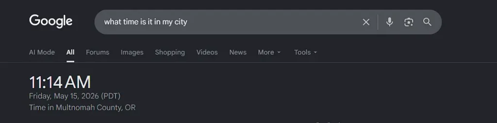 US time query screenshot