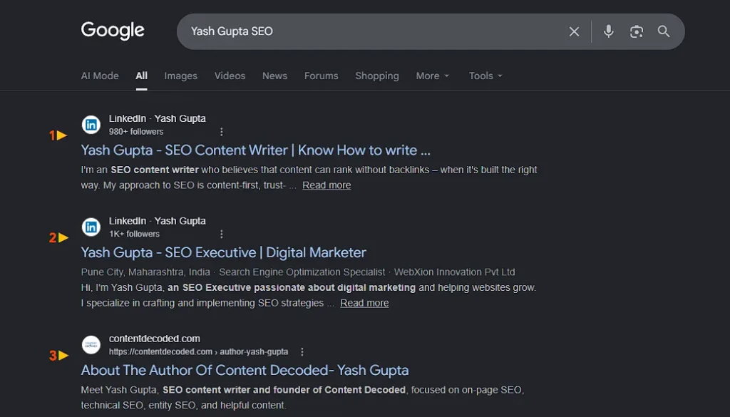 Yash Gupta SEO Screenshot
