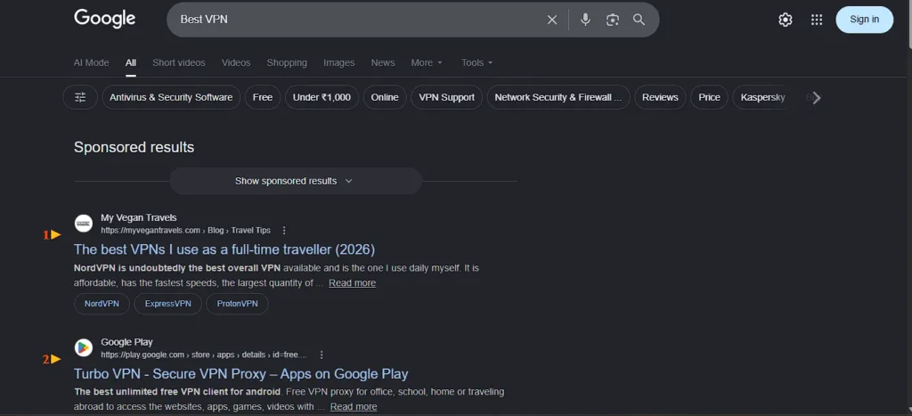 website not appear for domain name because it is a common search query which require answer screenshot
